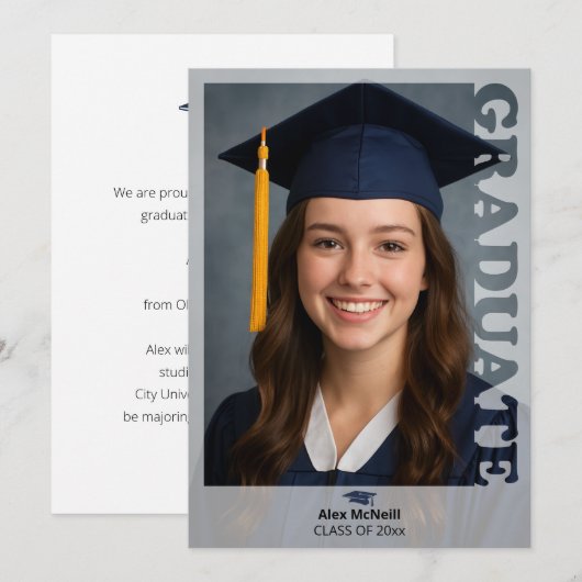 Simple Elegant Photo Template Graduation 招待状 (正面/裏面)