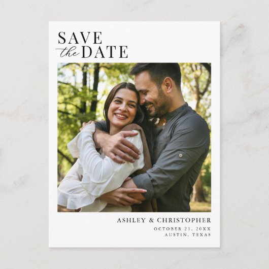 Simple Elegant Photo Wedding Save the Date 案内ポストカード (正面)