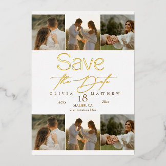 Simple Elegant Photo Wedding Save The Date 箔招待状