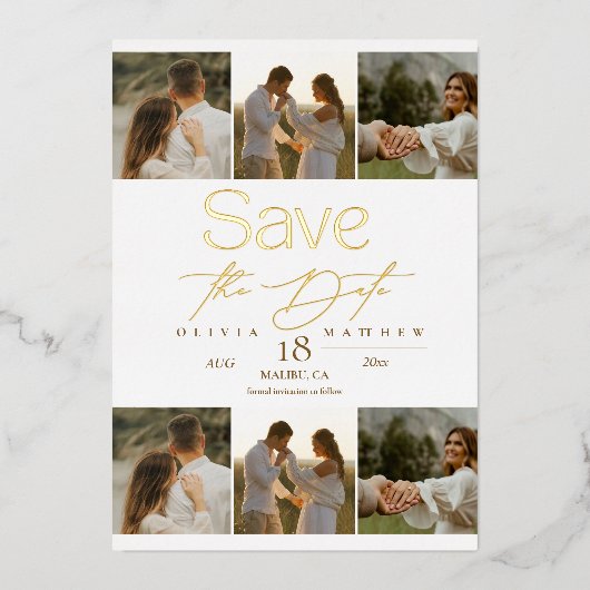 Simple Elegant Photo Wedding Save The Date 箔招待状 (正面)