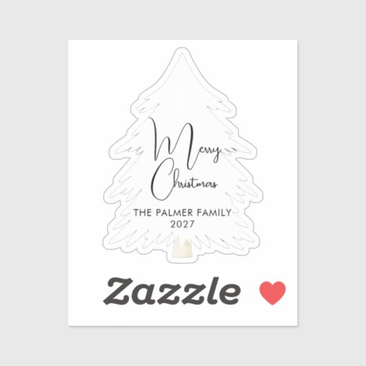 Simple Elegant Pine Tree Script Merry Christmas シール (シート)