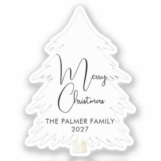 Simple Elegant Pine Tree Script Merry Christmas シール (正面)