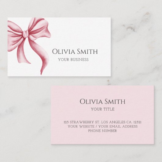 Simple Elegant Pink Bow 名刺 (正面/裏面)