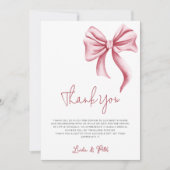 Simple Elegant Pink Bow Baby Shower サンキューカード (正面)