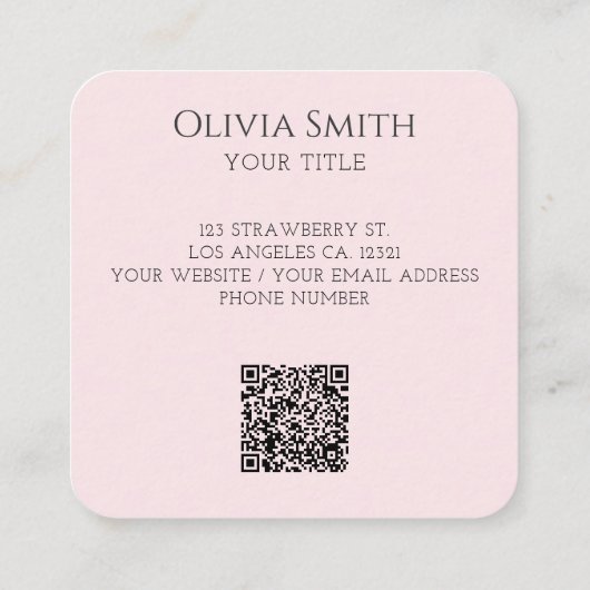 Simple Elegant Pink Bow QR Code スクエア名刺 (裏面)