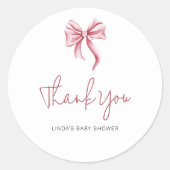 Simple Elegant Pink Girl Bow Baby Shower ラウンドシール (正面)
