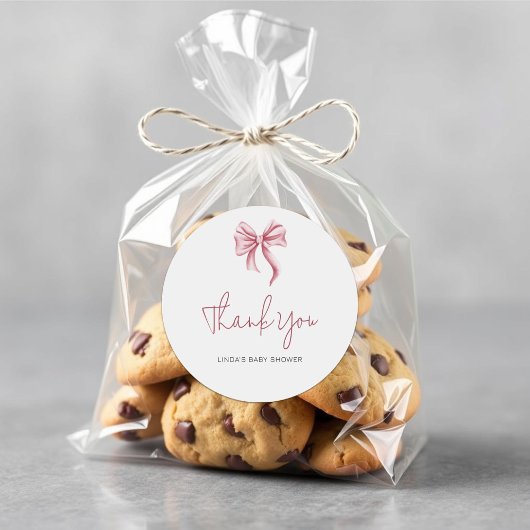 Simple Elegant Pink Girl Bow Baby Shower ラウンドシール