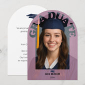 Simple Elegant Pink Round Photo Graduation 招待状 (正面/裏面)