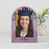 Simple Elegant Pink Round Photo Graduation 招待状 (スタンド正面)