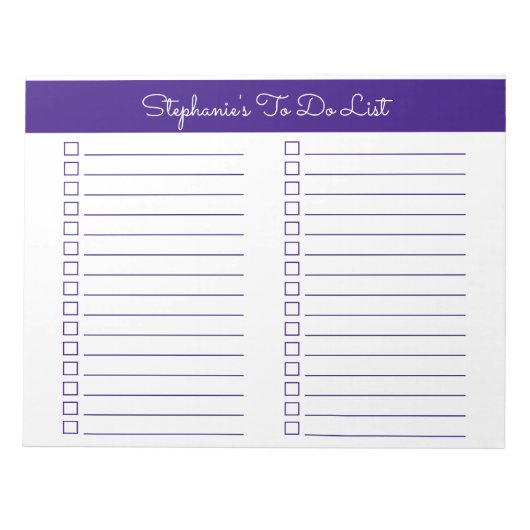 Simple Elegant Purple 8.5x11 Two Column Checklist ノートパッド (正面)