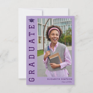 simple elegant purple graduation announcement サンキューカード