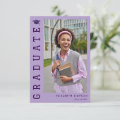 simple elegant purple graduation announcement サンキューカード (スタンド正面)
