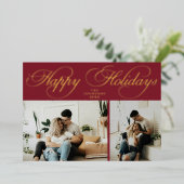 Simple Elegant Red Family Photo Collage Christmas 箔シーズンカード (立ち正面)