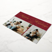 Simple Elegant Red Family Photo Collage Christmas 箔シーズンカード (回転した状態)