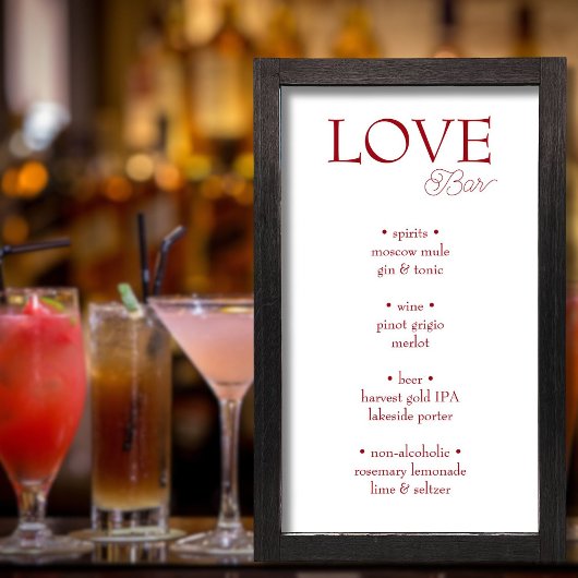 Simple Elegant Red Love Wedding Bar Sign フォトプリント