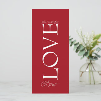 Simple Elegant Red Love Wedding Menu Card メニュー