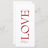 Simple Elegant Red Love Wedding Menu Card メニュー (正面/裏面)