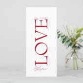 Simple Elegant Red Love Wedding Menu Card メニュー (スタンド正面)