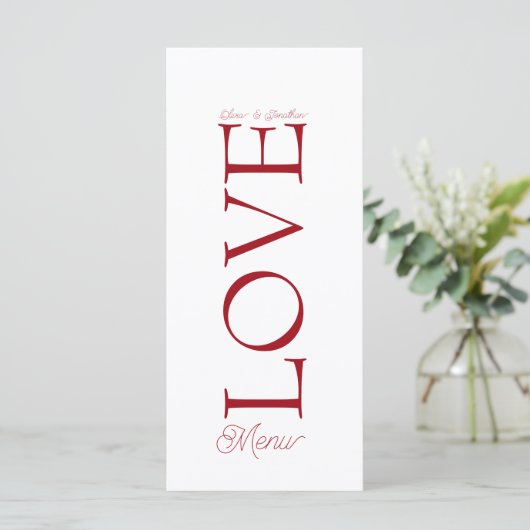 Simple Elegant Red Love Wedding Menu Card メニュー (スタンド正面)