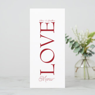 Simple Elegant Red Love Wedding Menu Card メニュー