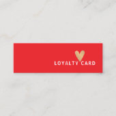 Simple Elegant Red White Faux Gold Heart ロイヤリティカード (正面)