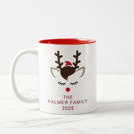 Simple Elegant Reindeer Christmas Family Name ツートーンマグカップ (左)
