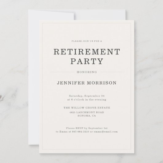 Simple Elegant Retirement Party 招待状 (正面)