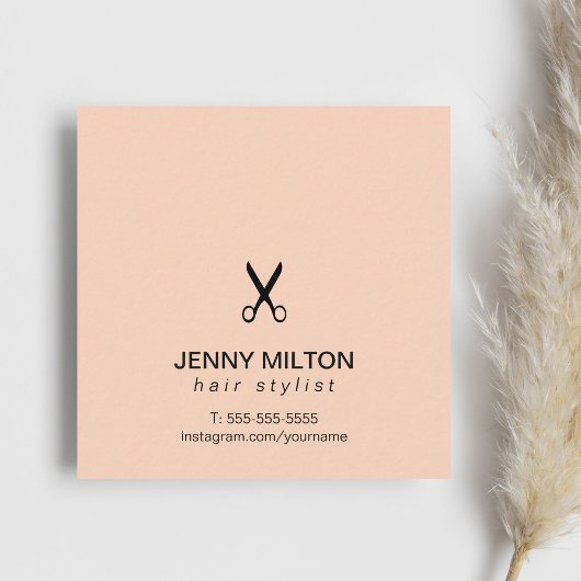 Simple Elegant Rose Black Scissor Hair Stylist スクエア名刺