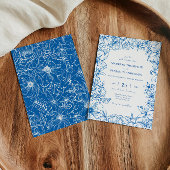 Simple Elegant Royal Blue Floral Garden Wedding 招待状