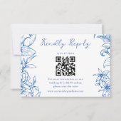 Simple Elegant Royal Blue Floral QR Code Wedding 出欠カード (正面)