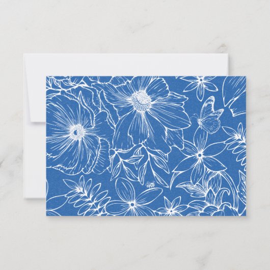 Simple Elegant Royal Blue Floral QR Code Wedding 出欠カード (裏面)