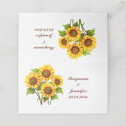 Simple Elegant Rustic Sunflower Wedding  プレイスカード (外部開封)