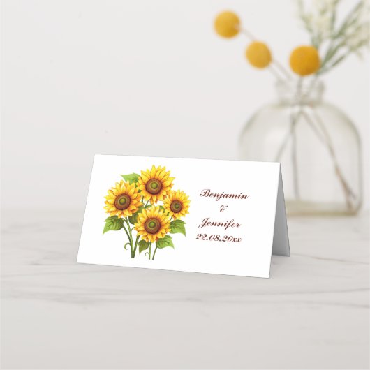 Simple Elegant Rustic Sunflower Wedding  プレイスカード (裏面)