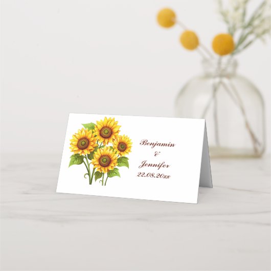 Simple Elegant Rustic Sunflower Wedding  プレイスカード (正面)