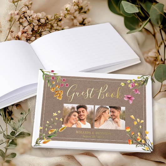 Simple Elegant Rustic Wildflowers Photo Wedding ゲストブック