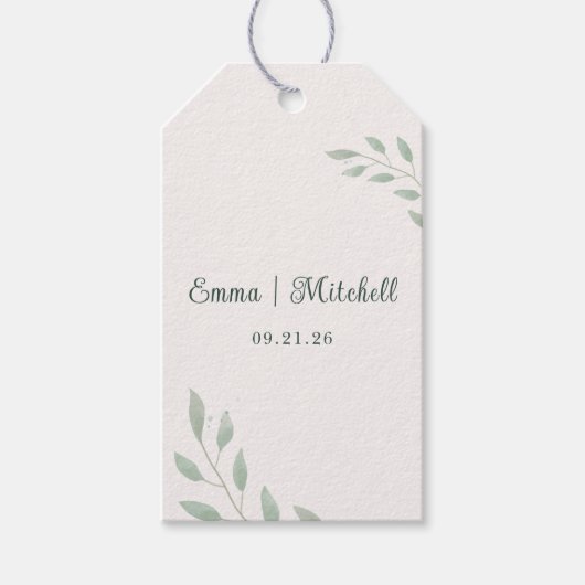 Simple Elegant Sage Green Botanical Wedding Favor ギフトタグ (正面)