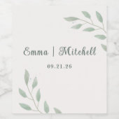 Simple Elegant Sage Green Botanical Wedding Favor ワインラベル (シングルラベル)
