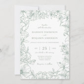 Simple Elegant Sage Green Floral Garden Wedding 招待状 (正面)