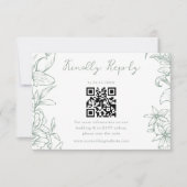 Simple Elegant Sage Green Floral QR Code Wedding 出欠カード (正面)