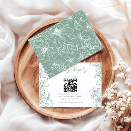 Simple Elegant Sage Green Floral QR Code Wedding 出欠カード