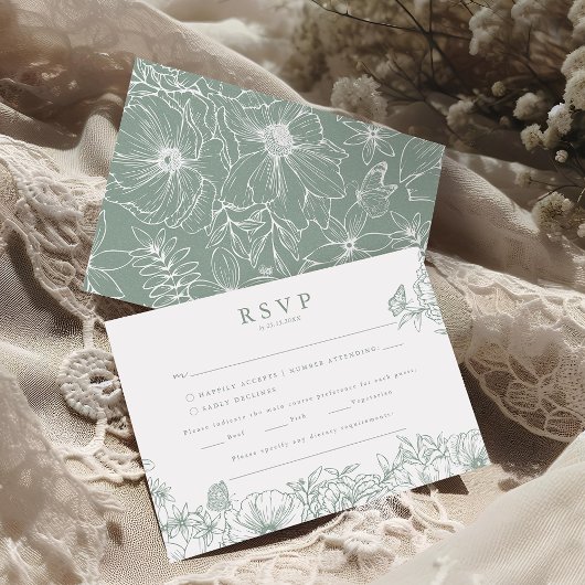 Simple Elegant Sage Green Garden Wedding RSVP エンクロージャーカード