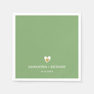 Simple Elegant Sage Green Gold Heart Wedding   スタンダードカクテルナプキン