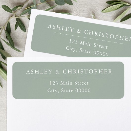 Simple Elegant Sage Green Wedding Return Address ラベル