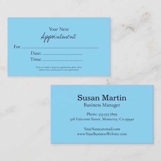Simple Elegant Script Appointment Card 予約カード (正面/裏面)