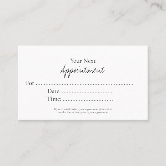 Simple Elegant Script Appointment Card 予約カード (正面)