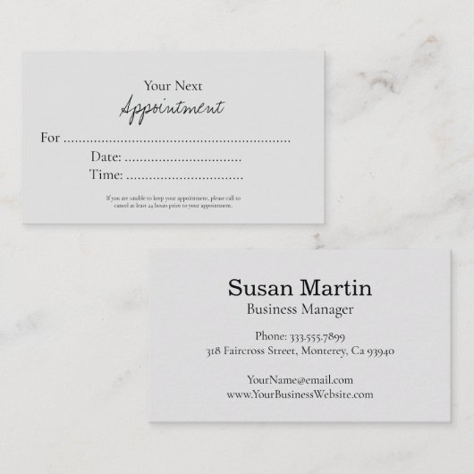 Simple Elegant Script Appointment Card 予約カード (正面/裏面)