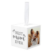Simple Elegant Script Best Mom Ever Custom Photo キューブオーナメント (正面アングル)