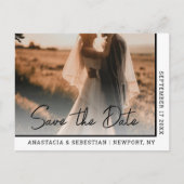 Simple Elegant Script Black & White Photo Wedding  案内ポストカード (正面)