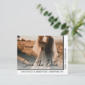 Simple Elegant Script Black & White Photo Wedding  案内ポストカード (スタンド正面)