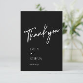Simple Elegant Script Black White Wedding サンキューカード (スタンド正面)